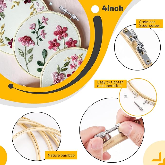 giemson embroidery hoop 4 inch 12 pieces small embroidery hoops bamboo circle cross stitch hoop for embroidery art craft sewing