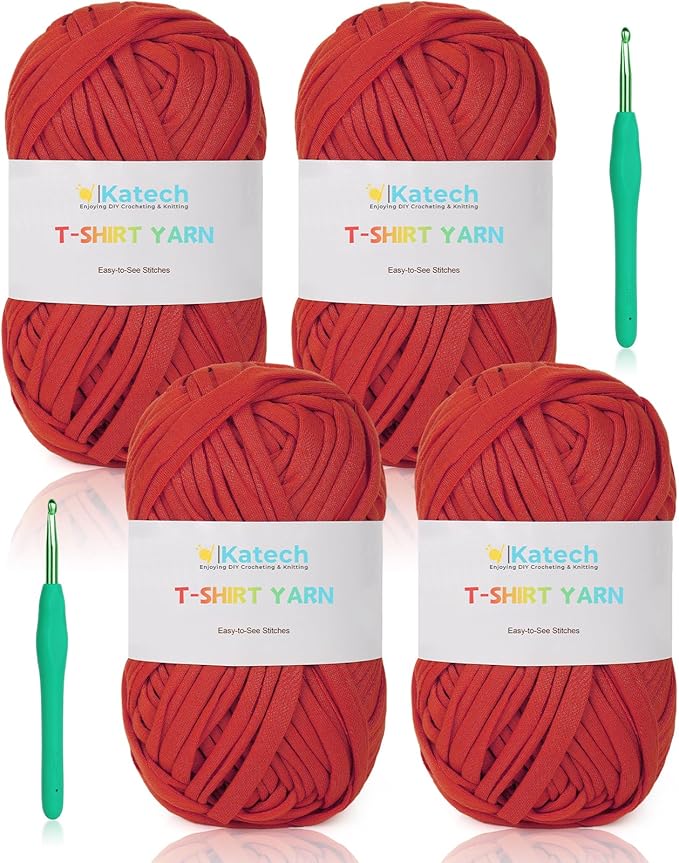 Katech Red T Shirt Yarn, 400g, 130 Yards Chunky Thick Yarn for Crocheting, Easy to Crochet, Beginner Knitting Gifts