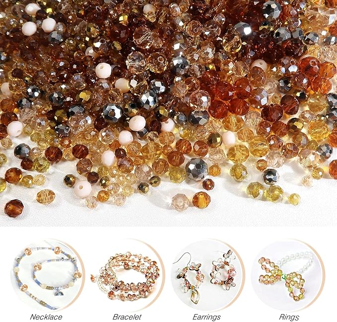 1000 Pcs Rondelle Faceted Glass Beads Crystal Glass Beads for Jewelry Making 4/6/8mm Faceted Briolette Rondelle Bead with Container for Earrings,Necklaces,DIY Beading Projects (Brown)