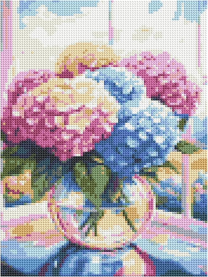 DOTZSO Hydrangea Flower Diamond Painting Kits for Adults, Easy DIY 5D Round Full Drill Diamond Art kit Diamond Dot Crystal Gem Art and Craft for Beginners Home Wall Decor 12x16 Inches