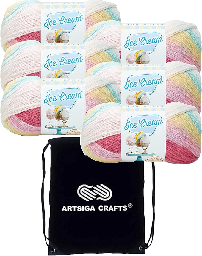 Lion Brand Ice Cream Tutti Frutti 923-206 (6-Skeins - Same Dye Lot) Baby Sport #2 Acrylic Yarn for Crocheting and Knitting with Project Bag