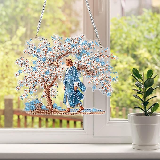 HEIBAGO Easter Diamond Art Hanging Kits Jesus for Adults, Diamond Art Suncatchers, 5D Special Shape Diamond Painting Pendant, DIY Window Ornament Gifts for Home Garden Door Wall Decor 8.3 x 8.3 Inch