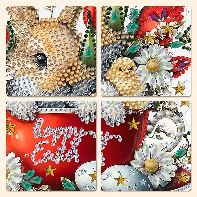 MXJSUA Diamond Art Hanging Kits for Adults Beginners, Acrylic 5D Special Shaped Crystal Diamond Gem Art Painting Hanging Ornament for Home Wall Decor and Gift (Easter Bunny)