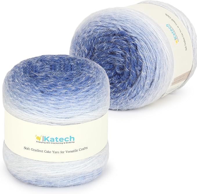 Katech Ombre Yarn for Crocheting-Large Skein of Gradient Yarn Cake-2 Pack of 200g/7.05 oz-80% Acrylic,20% Nylon- #4 Medium-Perfect for Star Blankets, Scarves, Shawls and Garments (B)
