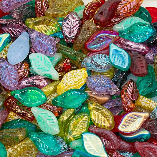 25grams (0.88oz) - 70 pcs of Tiny Bay Leaf Bead Mix (6x12mm), Czech Glass