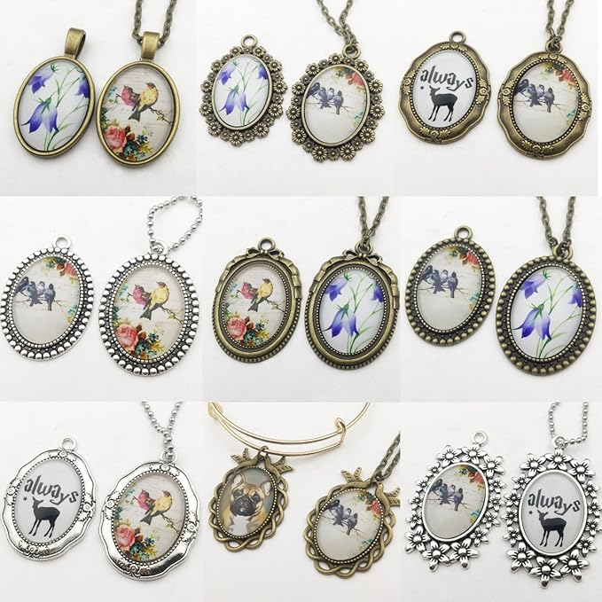 20pcs 18x25mm Oval Bezel Pendant Base Trays Cabochon Settings Trays Pendant Blanks 20pcs Mixed No Duplicate (M116)