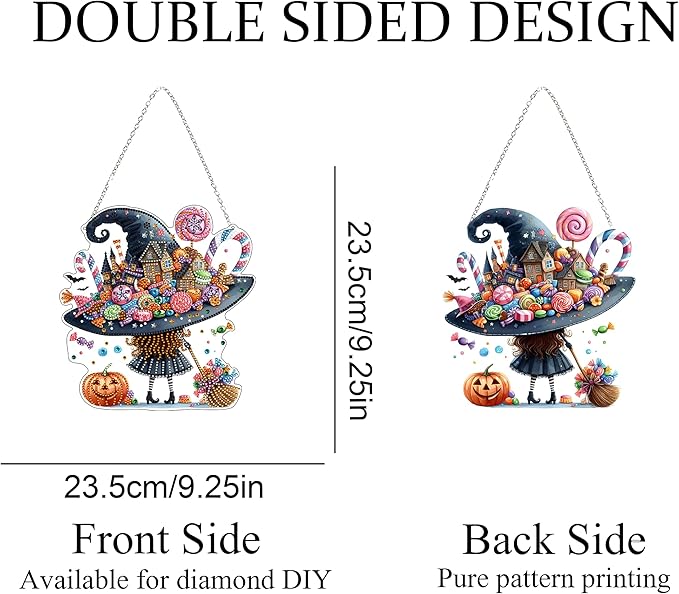 JJFox Diamond Art Hanging Kit for Adult,Special Shaped Rhinestone,DIY Acrylic 5D Diamond Art Painting Window Pendants Home Garden Wall Hanging Kits Hanging Ornament (Candy Witch)