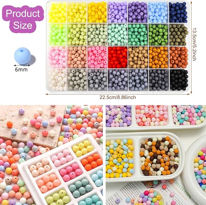 2100Pcs 6mm Matte Acrylic Round Beads for Jewelry Making, 28 Colors Frosted Round Beads for Bracelets Making Kit Candy Color Plastic Bubble Gum Bead Pastel Loose Bead Bulk for DIY Necklace Crafts