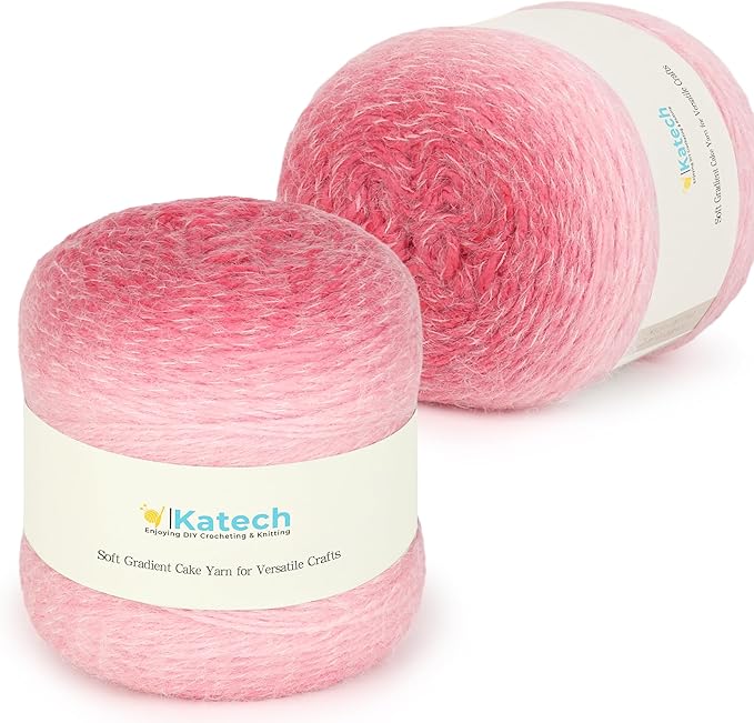 Katech Ombre Yarn for Crocheting-Large Skein of Gradient Yarn Cake-2 Pack of 200g/7.05 oz-80% Acrylic,20% Nylon- #4 Medium-Perfect for Star Blankets, Scarves, Shawls and Garments (C)