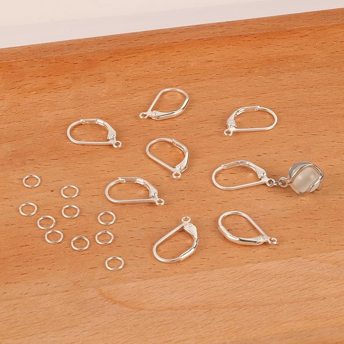 925 sterling silver leverback french hooks - hypoallergenic earring backs with jump rings set - dangle hooks sterling silver findings supplies for jewelry making