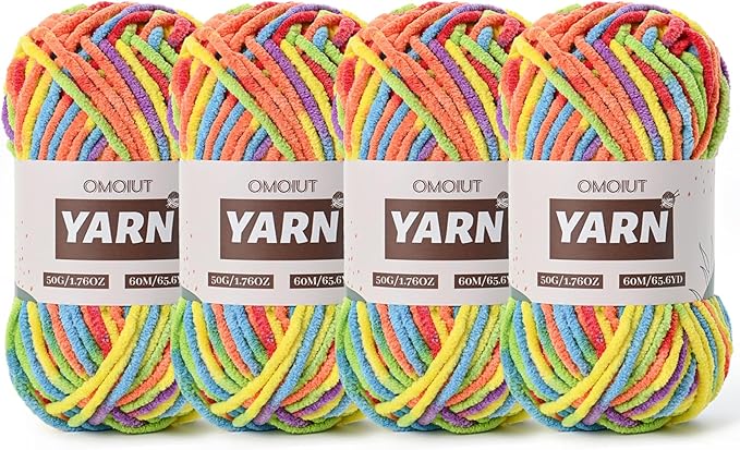 4 Packs Plush Chenille Chunky Crochet Yarn - Baby Yarn for Crocheting Soft - Velvet Yarns Knitting for Blankets Crafts - Fluffy Amigurumi Yarns 200g/262.5yds (4 Rainbow)