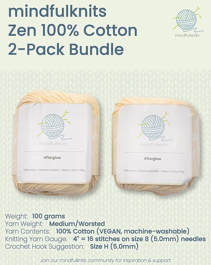 Knitting Yarn, Crochet Yarn, Mindfulness and Relaxation 100 Percent Cotton Yarn, Single Color 2-Pack - Medium Number 4 Worsted Bundle, Soft & Gentle for Garments, Amigurumi, Baby Items by mindfulknits