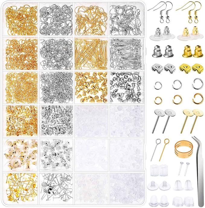 anezus earring making kit with earring hooks findings, earring backs posts, jump rings for jewelry making supplies, 2320pcs