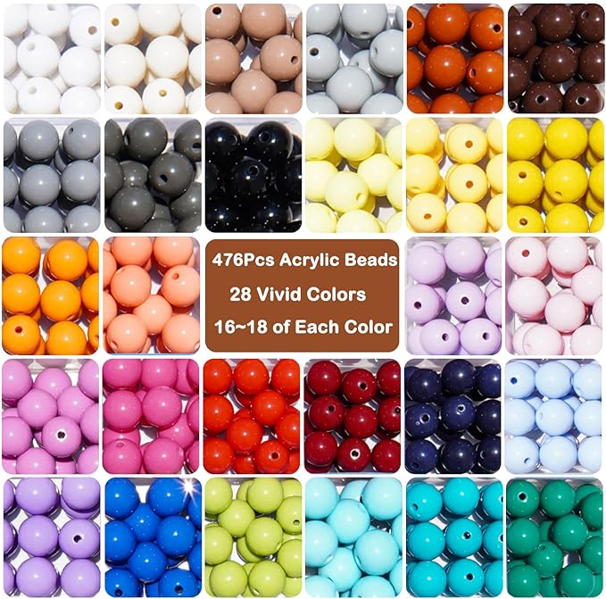 470Pcs 10mm Acrylic Round Beads for Jewelry Making, 28 Colors Assorted Rainbow Beads for Bracelets Making Kit Pastel Plastic Bubble Gum Loose Spacer Beads for Friendship Bracelets Necklace DIY Craft