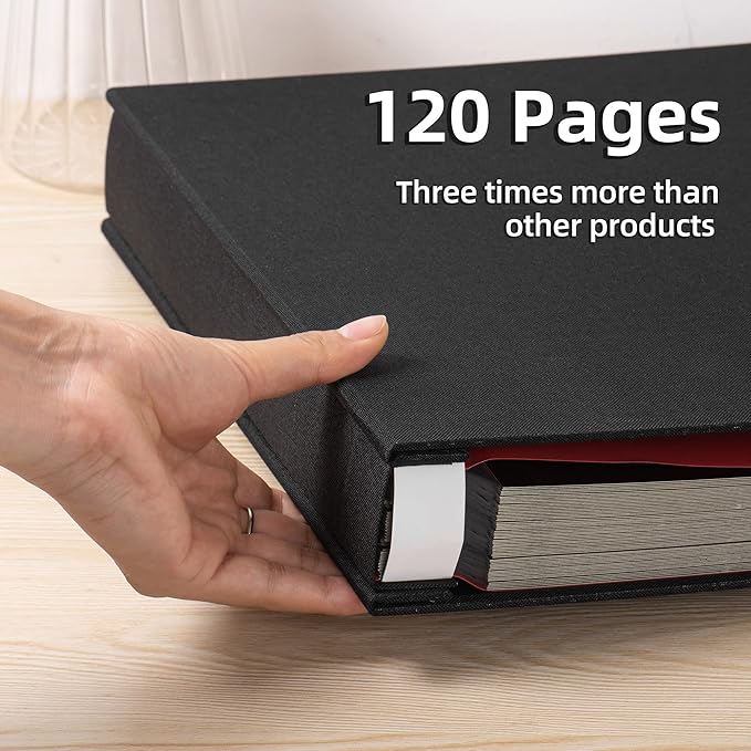 Large Photo Album Self Adhesive 4x6 5x7 3x5 8.5x11 Scrapbook Magnetic Album DIY Scrap Book Length 13 x Width 12.8 (Inches) 120 Black Sticky Pages Linen Cover DIY Photo Album(Black)