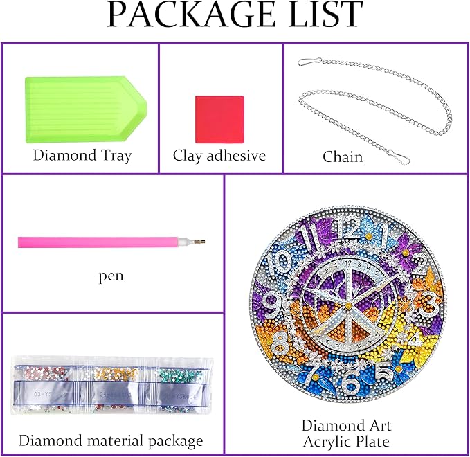 Hanging Diamond Art Kits for Adults Clock – 8x8 Inch Double-Sided Acrylic Board DIY Crystal Diamond Suncatcher Pendant, Sparkling Home Wall or Window Decoration Handmade Gift
