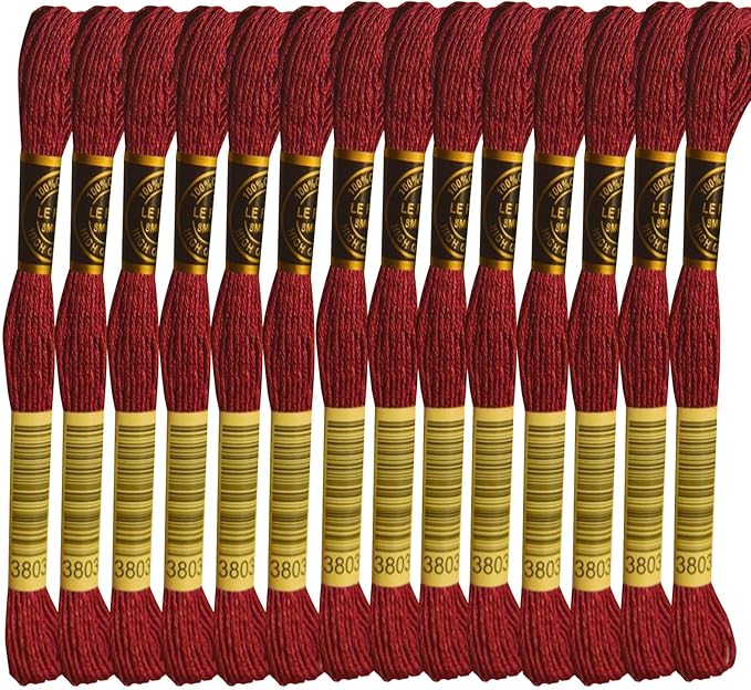 LE PAON Embroidery Floss, 14-Pack Six Strands 100% Long Staple Cotton Embroidery Thread, 8.7-Yard，Color Number：3803, Medium Dark Mauve