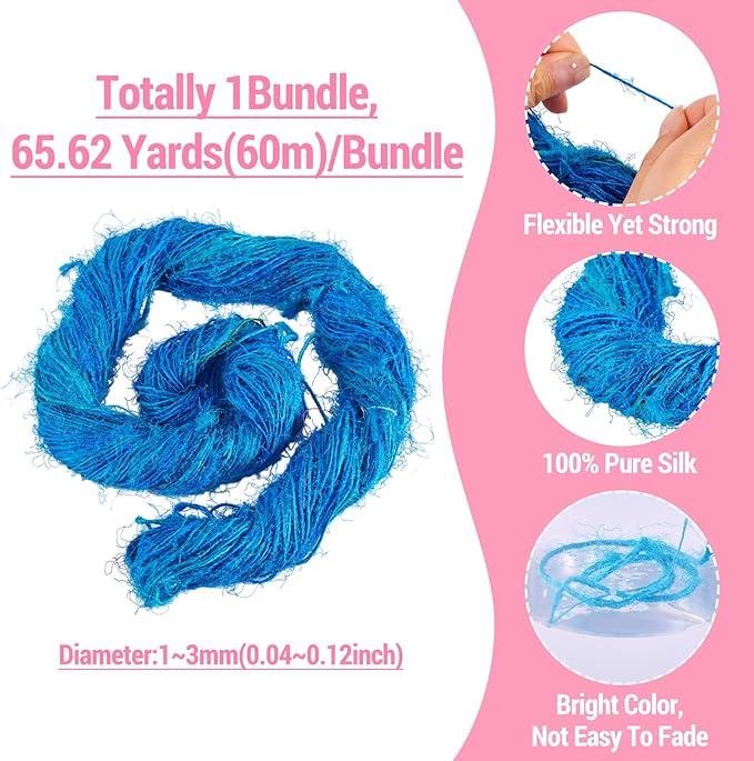 65.62 Yards Sari Silk Ribbon Yarn, Recycled Sari Ribbon Yarn Tassels Skeins Vintage Fabrics Crafts for Knitting Crocheting Macrame Tassels Scrapbook Craft Project Decor