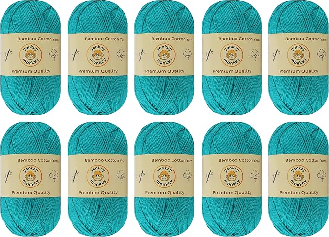 10-Pack of Yonkey Monkey 500 Grams Yarn - 70% Rayon derived from Bamboo, 30% Cotton - Imported - Cyan 9062