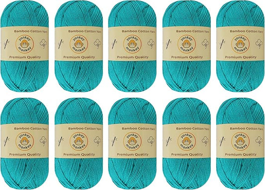 10-Pack of Yonkey Monkey 500 Grams Yarn - 70% Rayon derived from Bamboo, 30% Cotton - Imported - Cyan 9062