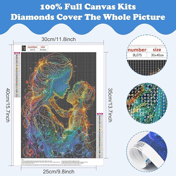 SENQAO Mother's Day Diamond Painting Kits for Adults, Mother and Child Diamond Art Kits for Adults Beginner, DIY Full Drill Diamond Dot Gem Painting for Home Wall Decor 12x16inch