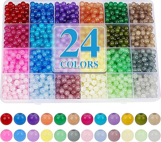 XSEINO About 1200PCS 6mm Glass Beads Bracelet Making Kit,24 Colorful Nature Series Colorful Crystal Beads for Bracelet and Jewelry Making and DIY Crafts,Friendship Bracelets