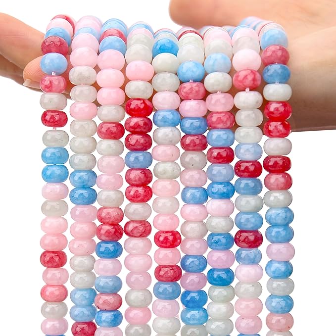 2 Strands (150PCs) Morganite Jade Rondelle Beads, 5 * 8mm Gemstone Loose Spacer Abacus Disk Beads for DIY Bracelet Necklace Earrings Jewelry Making, Craft Supplies Beading Kit