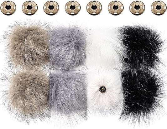 boao 8 pcs faux fur pompoms for hats with removable press button faux fur fluffy pompom balls knit hats clothing accessories for bobble hat knitting shoes scarves bag(4 color)