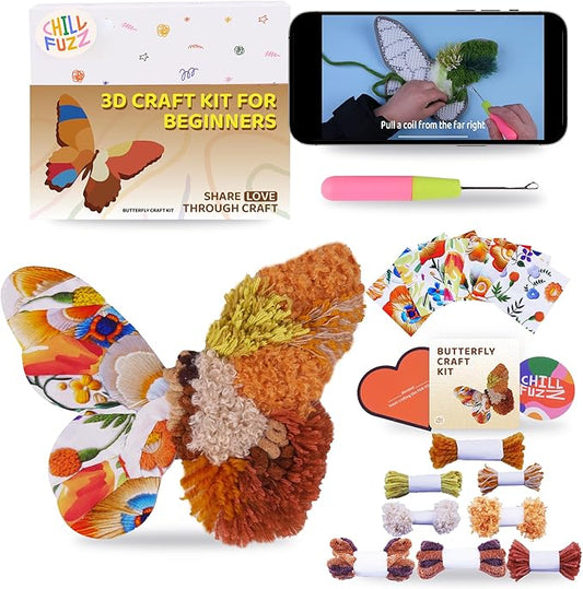ChillFuzz DIY Boho Butterfly Coaster Kit Handcrafted Yarn Craft Set for Adults & Teens Colorful Crochet Coasters Beginner-Friendly DIY Home Decor Yellow Oasis