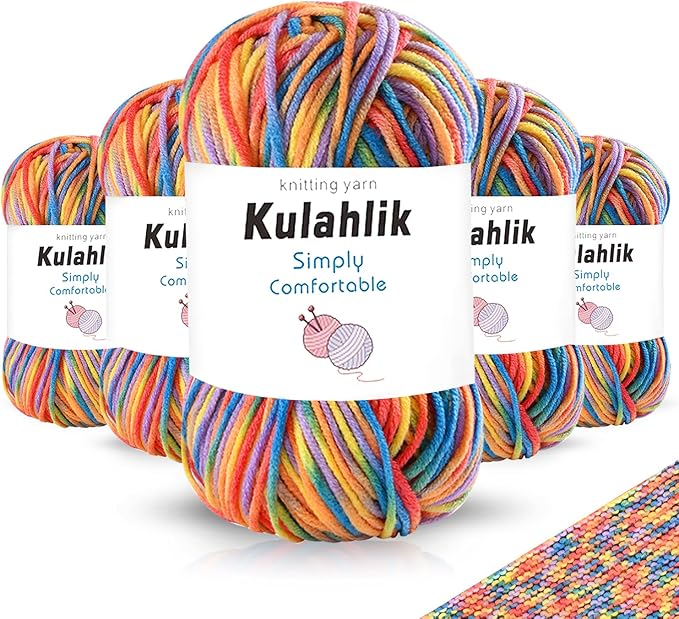 250g(5x50g) Acrylic Yarn for Crochet/Knitting, Colorful Gradient Yarn Thread, 5 Rolls Skeins, Perfect for Any Knitting Crochet and Crafts Mini Project