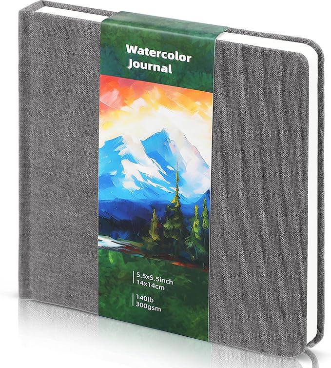 Dispowreath 5.5 x 5.5 in Watercolor Sketchbook Journal Square Watercolor Notebook Cold Press 140lb 300gsm Cotton Paper 48 Pages Journals Notebook Paper Pads(Gray)