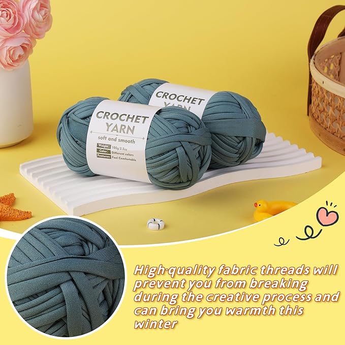 SHWAKK 2 Pack T-Shirt Yarn Set, Gray Blue Knitting Crochet T Shirt Yarn, Tshirt Yarn Kit for Crocheting, Ribbon Cotton Yarn, Knitting Ball