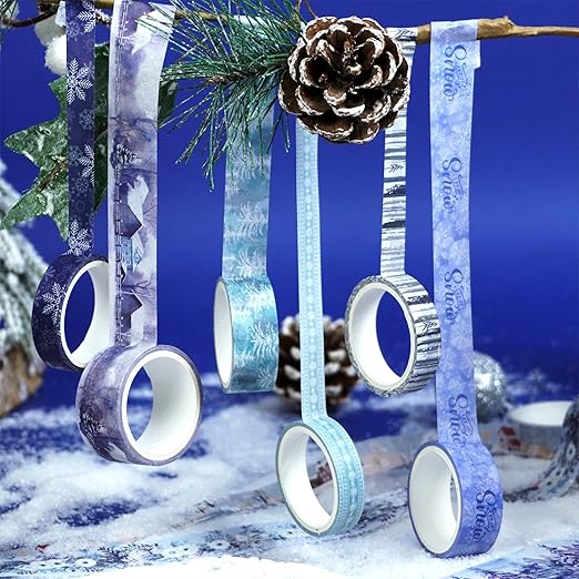 YUBX Winter Washi Tape Set 18 Rolls Landscaping Snow Embellishment Blue White Decorative Masking Tapes for Arts, DIY Crafts, Journals, Planners, Scrapbook, Wrapping