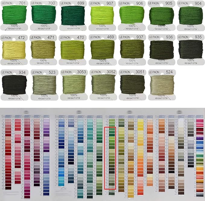 Embroidery Floss bobbins - Cross Stitch Threads - Friendship Bracelets Floss - Crafts Floss - 20 Bobbins Per Pack Embroidery Floss, Medium Avocado Green Gradient
