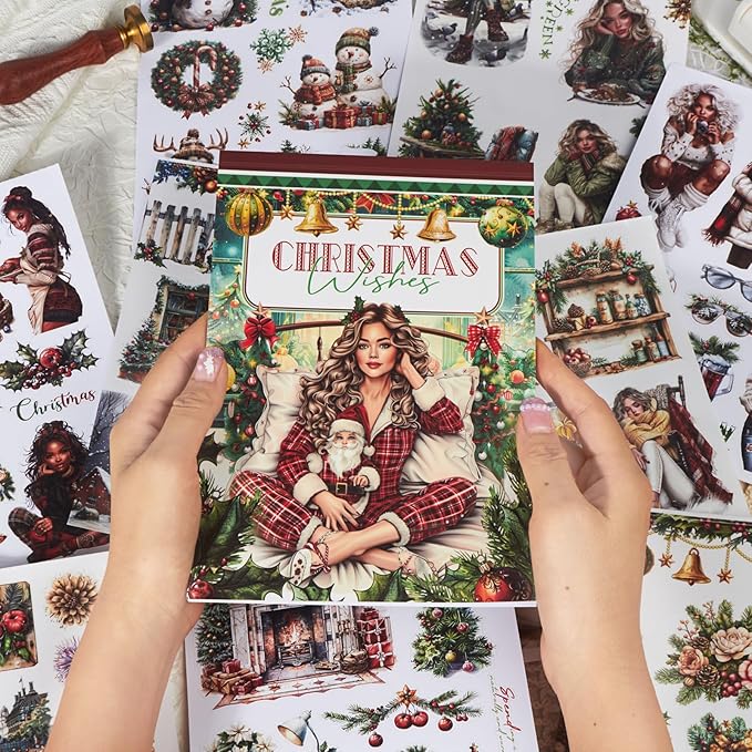 Christmas Wishes Scrapbook Stickers for Journaling Supplies, Pre-Cut Xmas Holiday Sticker Book for Junk Journals Scrapbooking Card Making Bujo, Planner, Album Craft, Adults