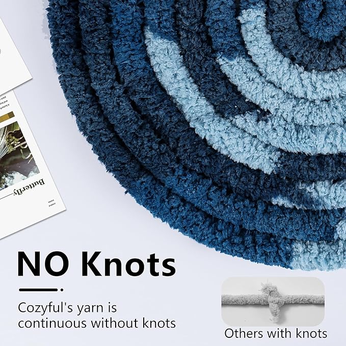 Chunky Yarn for Hand Knitting - #10 Chunky Chenille Blanket Yarn, Jumbo Big Thick Chunky Yarns for Crocheting, Tie Dye Bulky Knit Yarns, 8 Skein (25 yds 8 oz Each Skein), Navy & Multi Blue