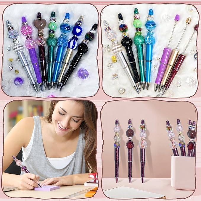 163 Pcs Pen Beads for Beadable Pens: Bubblegum Beads for Pen Making Bulk with Spacer Bead Rhinestone Bead (Brown)