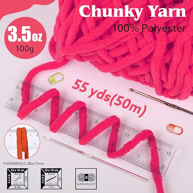 WSICSE Red Green Chenille Yarn, Thick Chunky Fluffy Blanket Yarn for Crocheting Plush Soft for Knitting DIY Easter Decor Gifts, 6 Pack 100g Each 3.5 oz 55 Yards