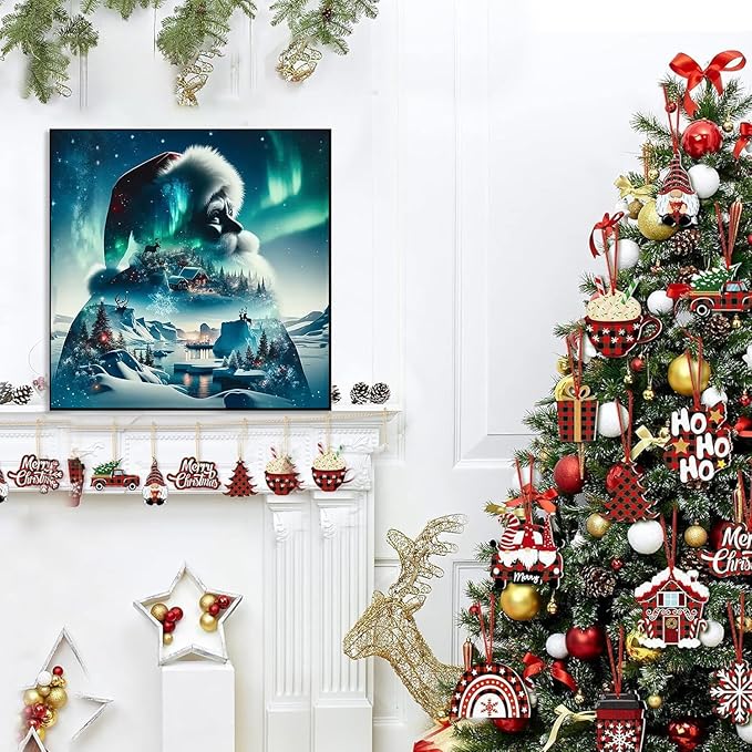 Christmas Diamond Art Kits for Adults - Santa Claus Diamond Painting Kits for Adults, 5D DIY Full Round Drill Paint With Diamonds Dots Gem Art Crafts Kits for Home Decor Gift 12x12inch (Aurora)