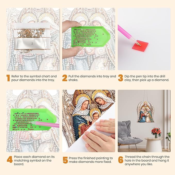 MXJSUA Diamond Art Hanging Kits for Adults Beginners, DIY Acrylic 5D Special Shaped Crystal Diamond Gem Art Painting Hanging Ornament for Home Wall Decor (Christmas Nativity Angel Jesus)