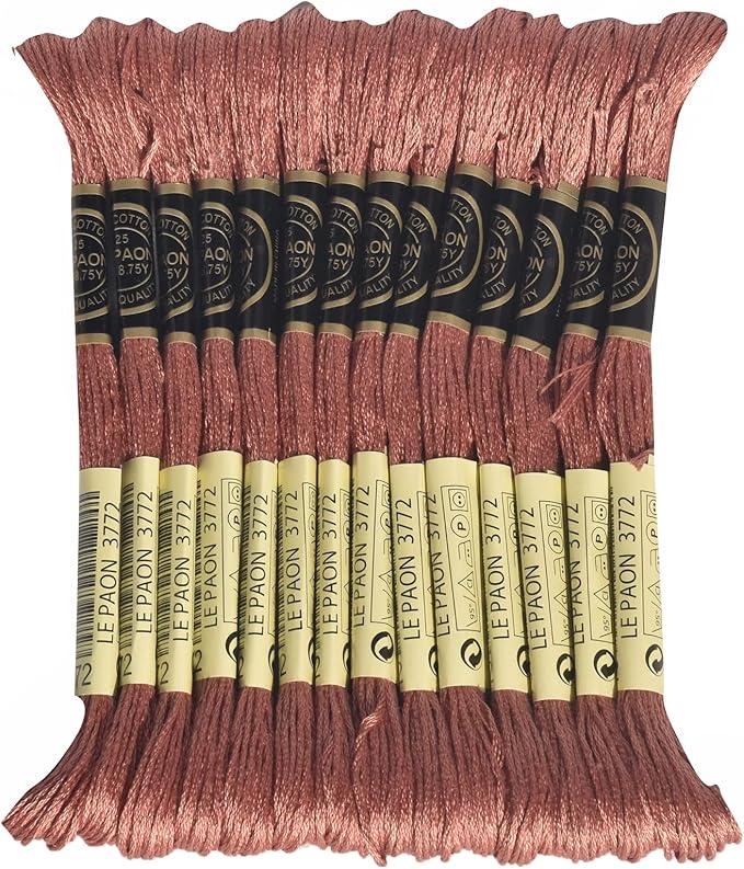 LE PAON Embroidery Floss, 14-Pack Six Strands 100% Long Staple Cotton Embroidery Thread, 8.7-Yard，Color Number：3772, Very Dark Desert Sand