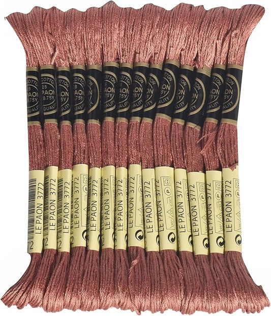 LE PAON Embroidery Floss, 14-Pack Six Strands 100% Long Staple Cotton Embroidery Thread, 8.7-Yard，Color Number：3772, Very Dark Desert Sand