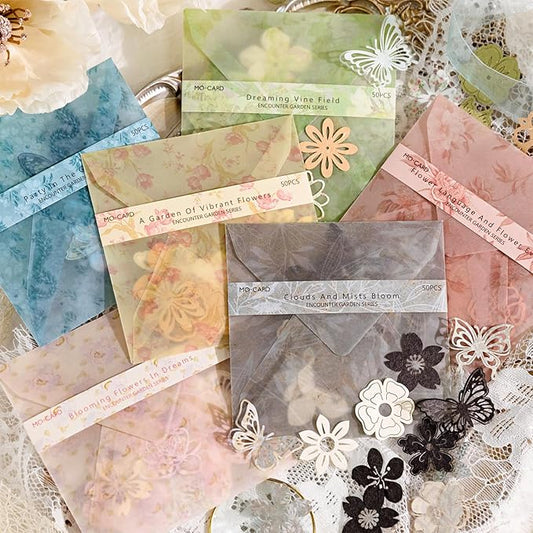 300PCS Vintage Scrapbook Paper Textured Journaling Scrapbooking Supplies Kit Hollow Out Decorative Craft Paper Assorted for Bullet Junk Journals Card Making Craft DIY, Encounter Garden