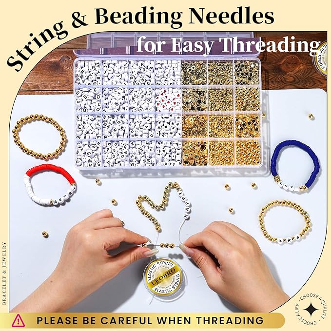 LEOBRO Letter Beads Bracelet Making Kit, Alphabet Beads for Bracelets, with Gold Bead and Elastic Bracelet Strings