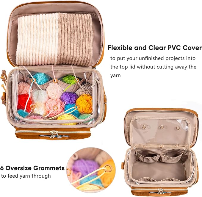 Crochet Bag Organizer - Yarn Bags for Crocheting - Crochet Storage Bag with Pockets for Crochet Hooks, Crochet Accessories - Yarn Organizers - Yarn Holders for Crocheting - Knitting Bags