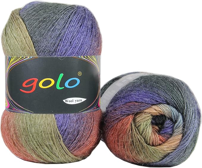 golo Wool Yarn for Knitting 550yd 0.22Ib Cachemire Multicolor Rainbow Yarn (Blue-Brown)