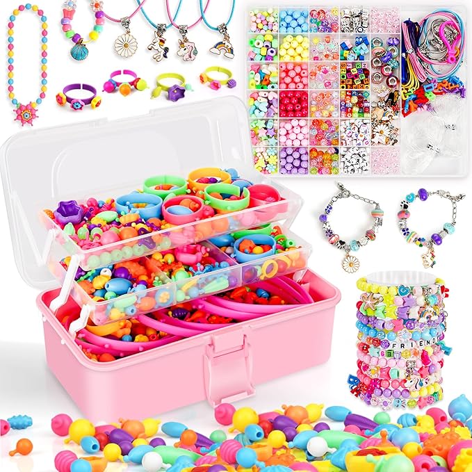 funzbo 1600 pcs pop beads with bracelet making kit, jewelry making kit for 3 4 5 6 7 8 9 year old little girls, arts and crafts necklace bracelet ring snap, birthday valentines day gifts for kids