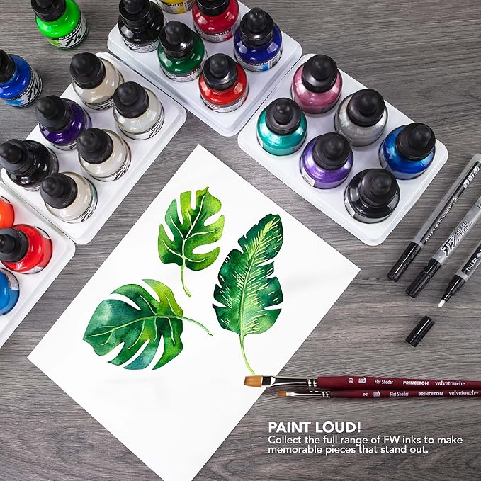 Daler-Rowney FW Acrylic Ink Bottle 6-Color Primary Set with Empty Marker - Acrylic Set of Drawing Inks for Artists and Students - Art Ink Calligraphy Set - Permanent Calligraphy Ink