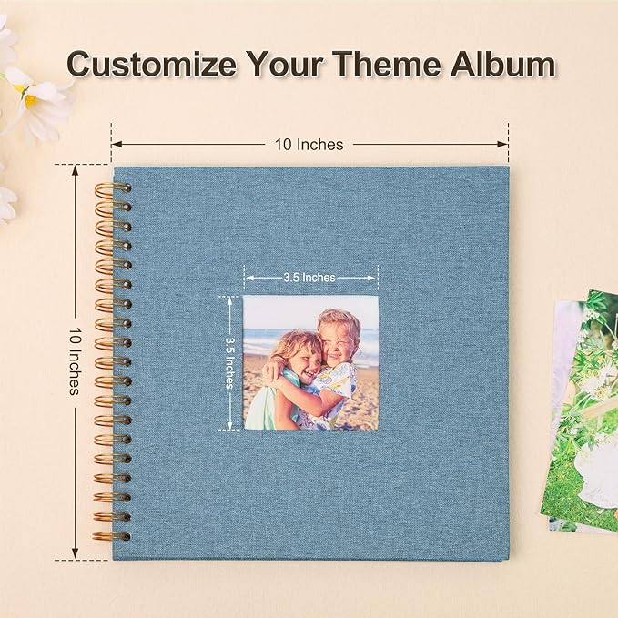 Scrapbook Photo Album 10x10 Inches 40 Pages Hardcover Kraft Paper Linen Cover Scrap Book Memory Book DIY Scrapbook Albums for Wedding Baby Boyfriend Travel Anniversary Family, Blue