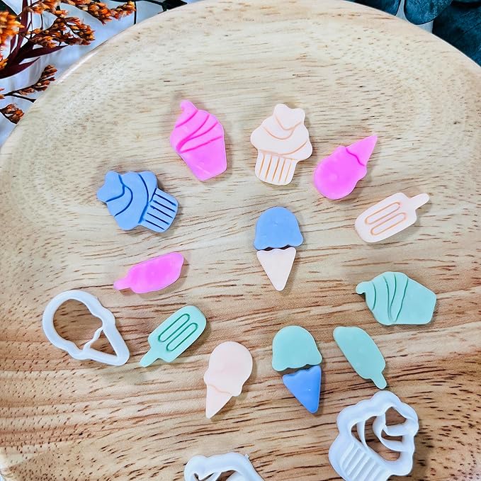 Xaekicr 7 PCS Cute Dessert Polymer Clay Cutters Set – Ice Cream, Cupcake, Cake Slice Clay Earring Cutters – DIY Polymer Clay Molds & Clay Tools for Jewelry Making